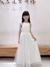 乖奇奇兒童晚禮服白紗裙子生日長(cháng)裙高端女孩鋼琴表演演出服花童婚禮大童 白色無(wú)袖2088長(cháng)款連衣裙 160 曬單實(shí)拍圖