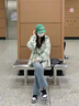 京多夢(mèng)襯衫女格子襯衫外套女2025秋季寬松韓版學(xué)生百搭長(zhǎng)袖襯衣休閑上衣 翠綠色 L  (建議110-120斤) 曬單實(shí)拍圖
