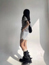 STELLA WEISZ厚底粗跟長筒靴女2025年秋季新款褶皺中高筒彈力堆堆靴不過膝長靴 黑色長筒 37 (240mm) 曬單實拍圖