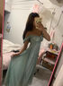 冶芷網(wǎng)紗連衣裙海邊度假連衣裙女2025夏季新款海島方領(lǐng)氣質(zhì)裙子 海邊度假風(fēng)收腰長(cháng)裙綠色 S 曬單實(shí)拍圖