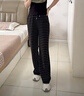 簡(jiǎn)蜓灰色條紋闊腿褲女休閑松弛感糯米褲春秋冬加絨寬松顯瘦直筒褲子   黑條紋小個(gè)子-春秋款 2XL 建議121-135斤 曬單實(shí)拍圖
