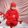 G.DUCKKIDS滿月寶寶衣服純棉男女新生兒連體衣紅百天嬰兒衣服秋冬喜慶春秋款 紅單層神龍帶福--含帽+襪 春秋款 66cm 曬單實拍圖