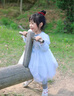 G.DUCKKIDS小黃鴨愛(ài)莎公主裙女童連衣裙秋裝中小兒童蓬蓬紗裙小女孩艾莎裙子 藍色+頭紗 110 建議4~5歲【100-110cm】 曬單實(shí)拍圖