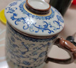 金鑲玉仿宋汝窯茶杯 陶瓷帶過(guò)濾茶水杯馬克杯辦公家用泡茶具 纏枝蓮青花 曬單實(shí)拍圖