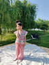 G.DUCKKIDS小黃鴨童裝兒童衣服女童套裝夏季2025新款女孩碎花飛袖兩件套 格子飛袖山本褲套裝 120 建議身高105-115cm 4-5周歲 曬單實(shí)拍圖