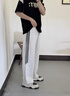 美式條紋運(yùn)動(dòng)褲男夏季高街百搭闊腿寬松休閑褲韓版潮流直筒長褲子 白灰色 L 曬單實(shí)拍圖