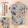 古今（GUJIN）中老年媽媽睡衣女新品棉綢家居服大碼可外穿睡褲短袖遛彎套裝4XL 曬單實(shí)拍圖