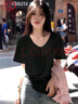 浪莎白色短袖t恤女夏季2025新款寬松薄款大V領(lǐng)休閑百搭顯瘦慵懶風(fēng)上衣 曬單實(shí)拍圖