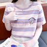 笙冉（SHENGRAN）ins超火條紋短袖t恤女夏裝洋氣新款寬松百搭半袖上衣打底小衫 藍色  L 110-125斤 曬單實(shí)拍圖