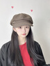 七色紡貝雷帽女秋冬季帽子女八角帽女士報童畫(huà)家帽鴨舌貝雷帽 咖啡色 曬單實(shí)拍圖