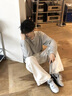 魯雅爾 潮流亨利領(lǐng)假兩件長袖t恤男春秋季華夫格美式運動chic打底衫上衣 灰色 XL 曬單實拍圖