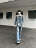 卡圖弛閃電竹節(jié)紋微喇牛仔褲男夏季寬松潮流直筒美式高街vibe工裝長褲子 藍色 XL 曬單實拍圖