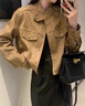 棉致美拉德短款麂皮絨外套女春秋新款洋氣流行小個(gè)子高級(jí)感夾克上衣 1145焦糖色【高品質(zhì)】 L 100-120斤 曬單實(shí)拍圖