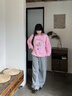 MMLG 圓領(lǐng)衛衣女男2025早秋新款重磅萌趣圖案設計韓系情侶上衣服外套 淺花灰 S 曬單實(shí)拍圖