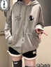 EPET薄款日系可愛(ài)貓咪灰色連帽長(cháng)袖衛衣女春夏拉鏈開(kāi)衫外套ins潮亞宅 灰色格紋 M 95-105斤 曬單實(shí)拍圖