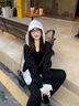 舒芳蝶（shufangdie）衛衣女黑色小香套裝女秋季2025新款高級感韓系流行超火穿搭一整套 黑色三件套 M 45/55kg 曬單實(shí)拍圖