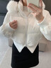 棉致大毛領(lǐng)短款羽棉絨服女2025冬季新款歐美風(fēng)收腰顯瘦減齡棉襖外套 白色 L 曬單實(shí)拍圖