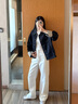 茵曼拼接條紋原色短牛仔外套2025秋女裝新款復(fù)古上衣 深牛仔藍(lán) S 曬單實(shí)拍圖