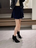 卓詩(shī)尼（Josiny）絨面高跟短靴女2026秋冬新款尖頭細跟百搭時(shí)尚后拉鏈瘦 黑色 【7cm單里四季款】 36 曬單實(shí)拍圖