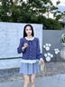 尚靜溫柔甜美蕾絲拼接條紋小衫25年秋新設(shè)計(jì)感寬松長(zhǎng)袖襯衫 藏青色 M 曬單實(shí)拍圖