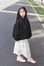 WVD女童連帽運動衫春秋2025新款洋派兒童春裝超好看衣服女大童黑色上 黑色厚棉T 黑色厚棉T 120 CM身高110- 曬單實拍圖