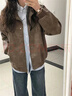 燦圖美拉德夾克皮衣外套女春秋季新款美式潮流cleanfit寬松休閑上衣服 棕色 M 曬單實(shí)拍圖