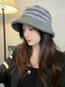 CACUSS帽子女冬季保暖漁夫帽大頭圍顯臉小盆帽復古格紋泰迪絨帽子 灰色 曬單實(shí)拍圖