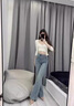 紅蜻蜓開叉喇叭牛仔褲女款2025年春裝新款高腰顯瘦修身微喇褲長褲喇叭褲 淺藍(lán)色長褲- 常規(guī) L 曬單實拍圖