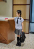 學(xué)院風(fēng)女童套裝jk百褶裙2025新款兒童夏季女孩夏裝條紋短袖小香風(fēng) 藍色【上衣+裙子】內(nèi)有安全褲 140 曬單實拍圖