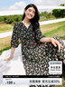 尚都比拉度假風(fēng)碎花連衣裙女夏天V領(lǐng)氣質(zhì)中長(zhǎng)裙收腰A字雪紡裙子 黑花 M 曬單實(shí)拍圖