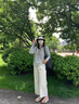 洋氣藏青色闊腿褲女春秋季2025新款絲巾腰帶垂感九分褲顯瘦直筒褲 藏藍色-贈腰帶 M (27) 曬單實(shí)拍圖
