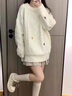 鳳蝶兒秋季針織衫女裝2025春季秋裝新款日系可愛(ài)毛衣女學(xué)生針織外套上衣 白色溫柔加厚針織衫 均碼 曬單實(shí)拍圖