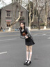 韓璐嬌（hanlujiao）連衣裙女裝2025秋季新款鹽系輕熟甜辣妹學院風格紋短裙時尚兩件套 毛衣+領帶+半身裙 M 曬單實拍圖