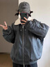 棉之雪PU皮羊羔絨夾克棉服男女冬季加厚保暖翻領(lǐng)棉衣美式保暖工裝外套 黑灰色 XL 曬單實(shí)拍圖