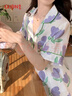 古今（GUJIN）帶胸墊夏新品100%純棉睡衣女棉紗家居服可外穿睡褲清新大碼套裝L 曬單實(shí)拍圖