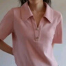 獨束大碼女裝復古POLO領(lǐng)收腰顯瘦T恤女夏季新款微胖mm休閑百搭上衣 桃粉色 L （尺碼：2） 曬單實(shí)拍圖
