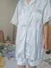 貓人冰絲睡衣女夏季2025年新款短袖帶胸墊夏天涼感大碼外穿家居服女 淺藍波浪 【免穿文胸涼感冰雪絲】 L 【155-160cm/100-120斤】 曬單實拍圖