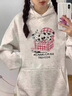 燦圖卡通印花潮牌連帽衛(wèi)衣女春秋季寬松顯瘦外套慵懶風休閑運動上衣服 白灰色 常規(guī) L 【建議100-120斤】 曬單實拍圖