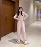 韓璐嬌（hanlujiao）衛(wèi)衣女裝春秋季2025年新款休閑運(yùn)動(dòng)服設(shè)計(jì)感連帽顯瘦闊腿褲套裝女 粉色 M 【建議95-105斤】 曬單實(shí)拍圖