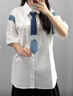 BOSIE 伯喜25SS夏季新款解構(gòu)牛仔領(lǐng)帶拼接短袖襯衫情侶休閑潮流 男女同款 白色 S 曬單實(shí)拍圖