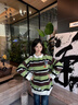 BJHG不計(jì)后果貓和老鼠聯(lián)名復(fù)古毛衣男款2025新款潮牌秋休閑條紋上衣女 草綠色 XL 曬單實(shí)拍圖