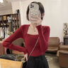 柯蘭娜毛衣方領(lǐng)打底衫長(cháng)袖上衣女士T恤內搭秋冬緊身顯瘦洋氣百搭針織衫 酒紅色 均碼 【推薦體重80-130斤】 曬單實(shí)拍圖