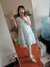 心楠裙子女夏季仙女新款藍色波浪花邊短袖連衣裙海灘裙初戀氛圍a字裙 無(wú)胸墊【M】90-110斤 曬單實(shí)拍圖