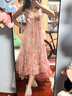 UR【鐘楚曦聯(lián)名款】2025秋季新款女度假風(fēng)碎花連衣裙UYL750117 粉橙印花 (領(lǐng)口偏低) M 曬單實拍圖