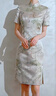 粉藍衣櫥改良式國風(fēng)提花旗袍裙女2024早秋浮雕禮服連衣裙5A3L835 香草杏 XL 曬單實(shí)拍圖