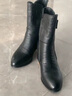 2025秋冬新款真皮加絨保暖粗跟尖頭馬丁靴中跟時(shí)裝棉靴中筒女皮靴 黑色加絨 40 曬單實(shí)拍圖