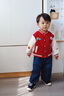 幼歌（YOUGE）嬰幼兒2025秋季元?dú)鈱捤擅朗郊咏q棒球服親膚復(fù)古外套潮紅色90 cm 曬單實(shí)拍圖