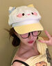 QUEEN TRIP可愛(ài)卡通小貓耳朵貝雷帽女甜美百搭八角帽大頭圍顯臉小畫(huà)家帽子潮 黃色貓貓 曬單實(shí)拍圖