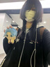 派吉鯊薄款黑色小貓刺繡連帽外套女日系亞文化可愛(ài)宅萌貓耳格紋帽衫衛(wèi)衣 黑色格紋W476 L 曬單實(shí)拍圖