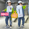G.duck小黃鴨童裝男童套裝春秋款兒童秋裝男孩衣服帥氣夏季中大童三件套 綠色三件套 120 建議110-120cm6-7歲 曬單實(shí)拍圖